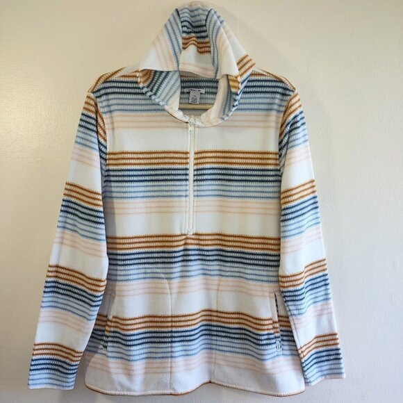 O'NEILL Women's Half Zip Polar Fleece Hoodie Blue Stripe Warm Cozy Large - Picture 2 of 9